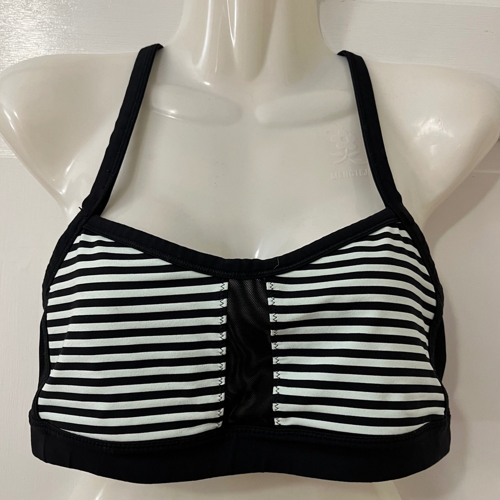 Lululemon‎ Pump It Up Sz 8 Striped Mesh Sides Racerback Sports Bra No Pads